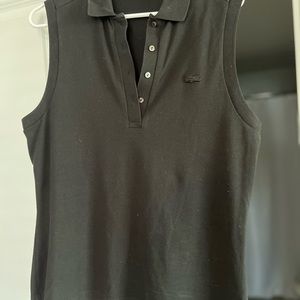 🖤MINT🖤 Lacoste Women’s Slim Fit Black Sleeveless Cotton Pique Polo Shirt Sz 44